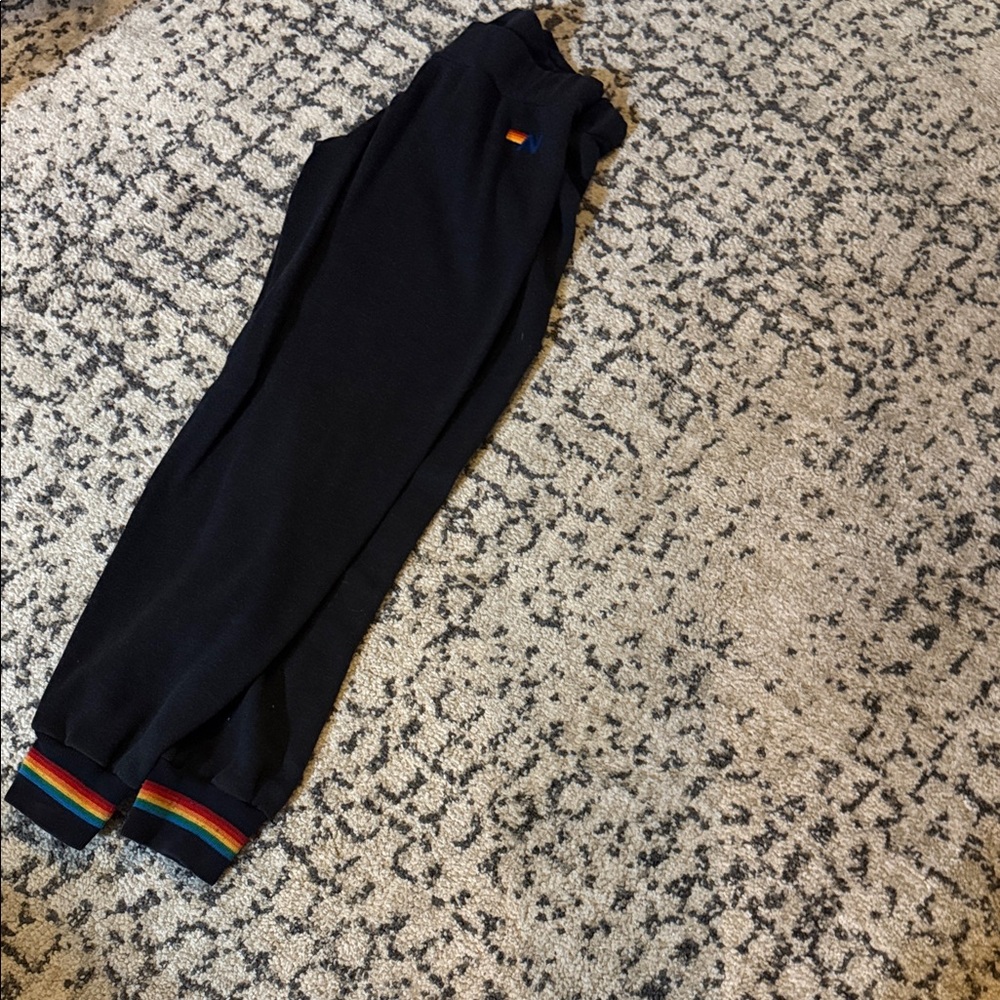 Aviator Nation Black Joggers with rainbow cuffs at the ankle size Med